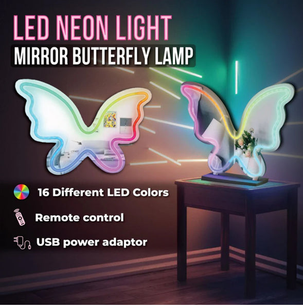 neon light butterfly mirror