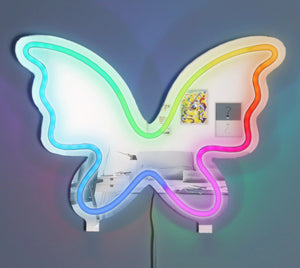 neon light butterfly mirror