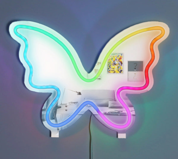 neon light butterfly mirror