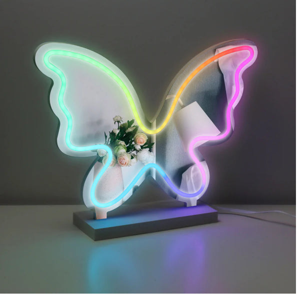 neon light butterfly mirror