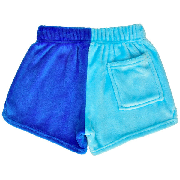 midnight and bright blue lightning bolt fuzzie shorts